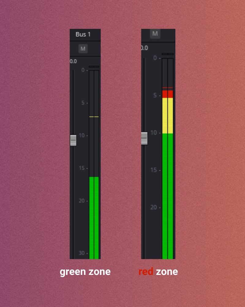 audio levels showing the difference between green and red audio levels