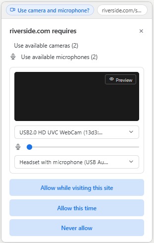 Riverside browser permissions screen